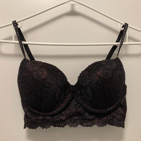 La Senza 34C Pushup Lacy Bra Black with red sparkles - Picture 1 of 2